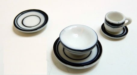Dollhouse White with Black Trim Ceramic Dinner Setting 1:12 Scale Miniatures - MiniatureCrush