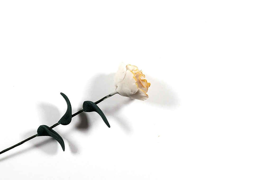 Dollhouse White & Yellow Frosted Carnation Single Stem 1:12 Scale Miniature - MiniatureCrush