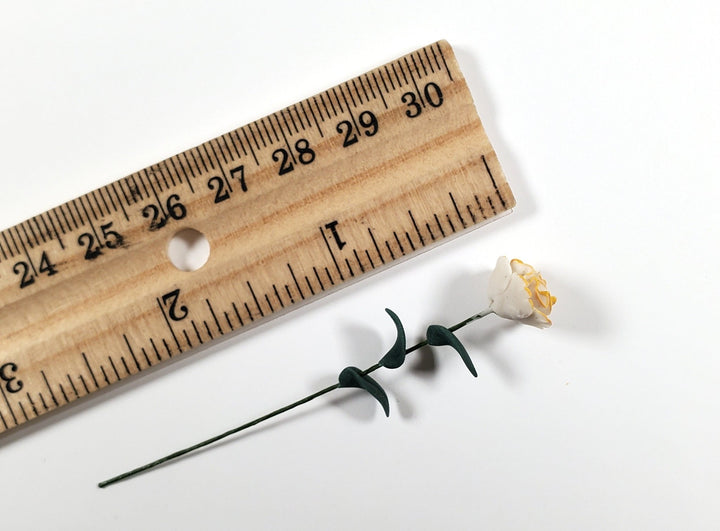 Dollhouse White & Yellow Frosted Carnation Single Stem 1:12 Scale Miniature - MiniatureCrush
