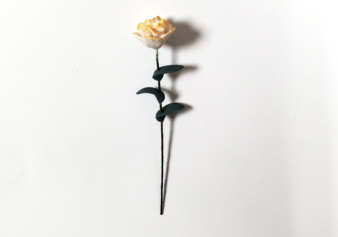 Dollhouse White & Yellow Frosted Carnation Single Stem 1:12 Scale Miniature - MiniatureCrush