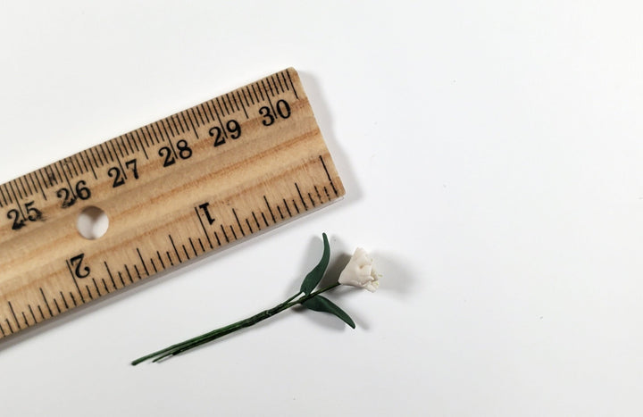Dollhouse White Zinnia Single Stem with Foliage 1:12 Scale Miniature - MiniatureCrush