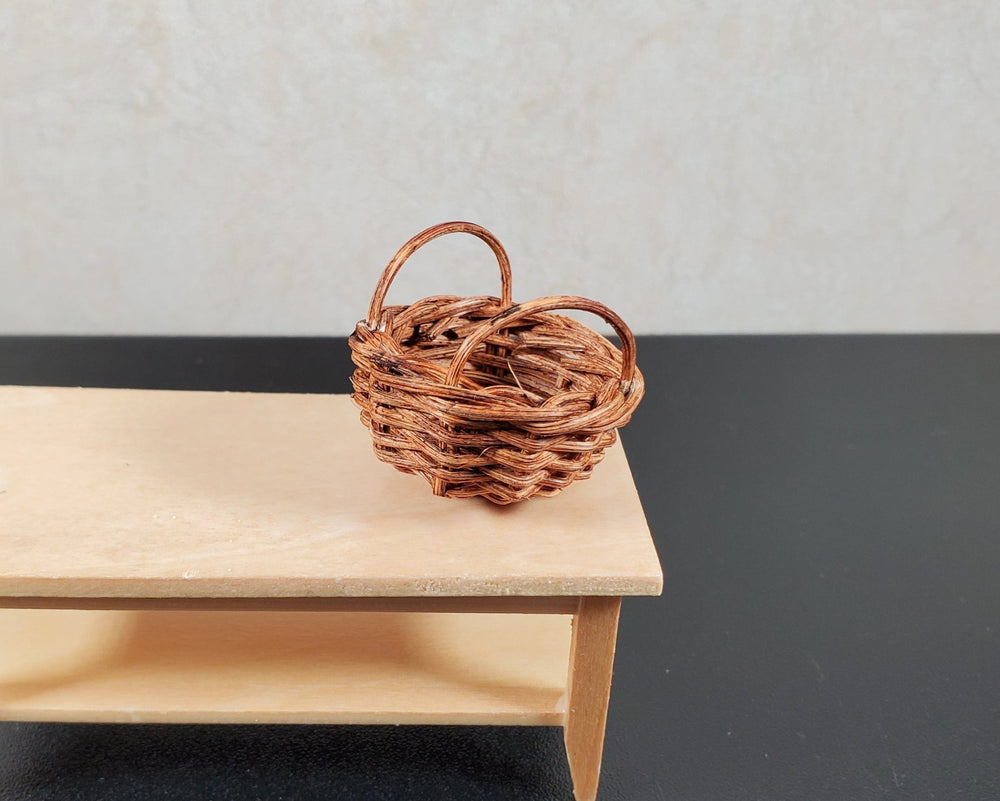 Dollhouse Wicker Basket with Two Handles 1:12 Scale Miniature Decor Accessories - MiniatureCrush