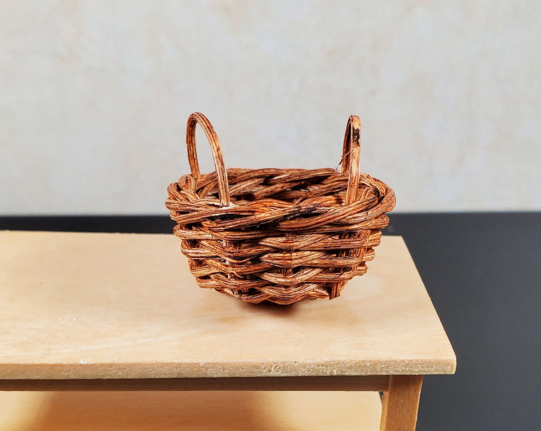 Dollhouse Wicker Basket with Two Handles 1:12 Scale Miniature Decor Accessories - MiniatureCrush