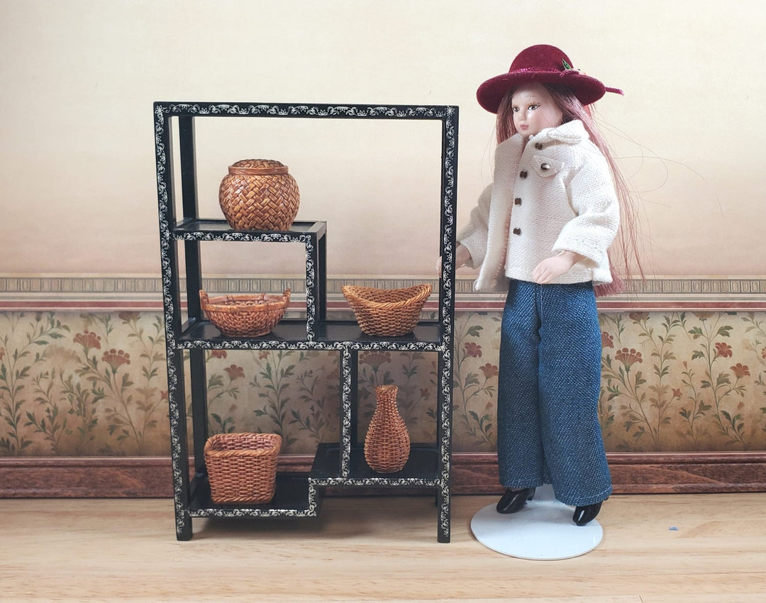Dollhouse Wicker Style Baskets Set 5 pcs 1:12 Scale Miniatures Cast Resin - MiniatureCrush