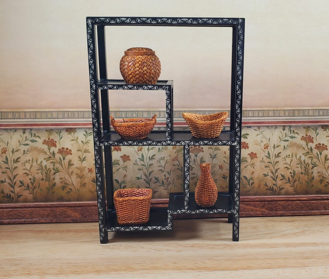 Dollhouse Wicker Style Baskets Set 5 pcs 1:12 Scale Miniatures Cast Resin - MiniatureCrush