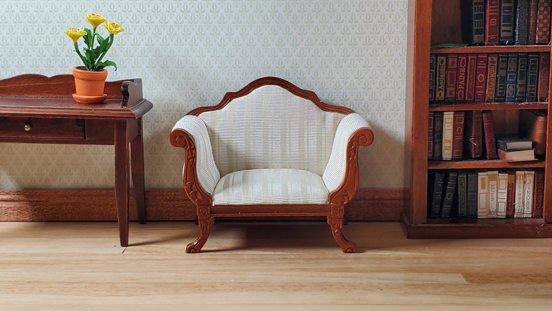 Dollhouse Wide Chair Victorian Cream Striped Fabric 1:12 Scale Furniture Hansson - MiniatureCrush