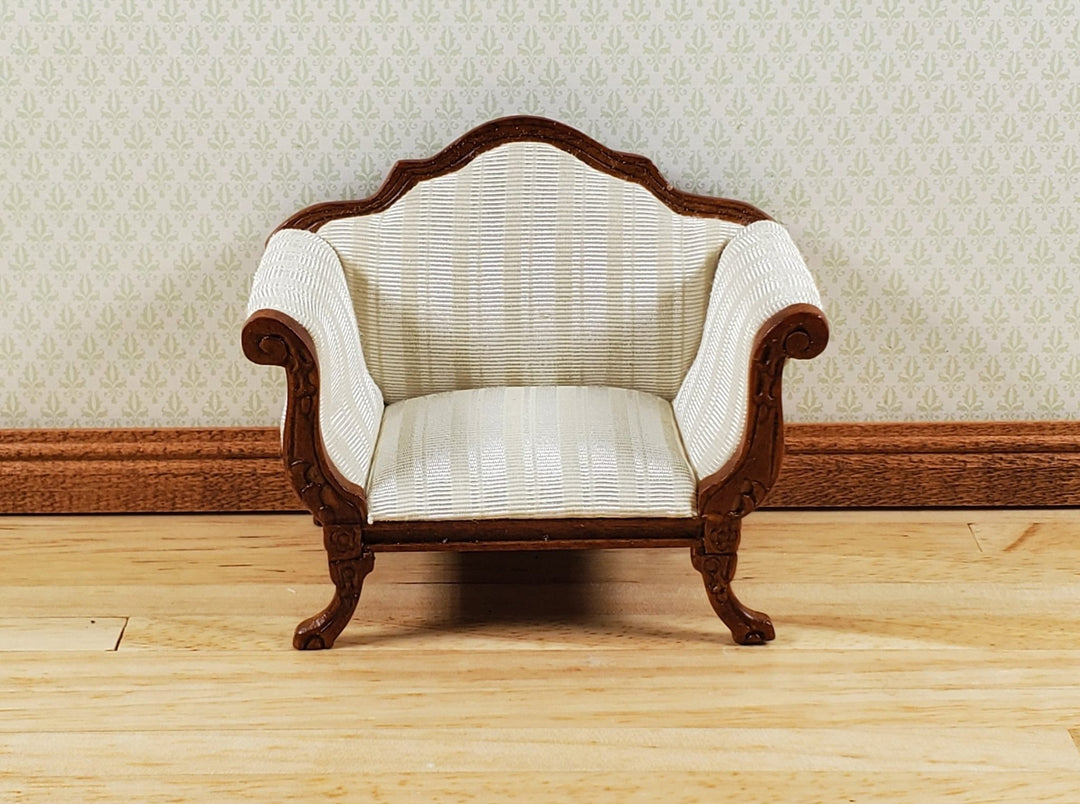 Dollhouse Wide Chair Victorian Cream Striped Fabric 1:12 Scale Furniture Hansson - MiniatureCrush