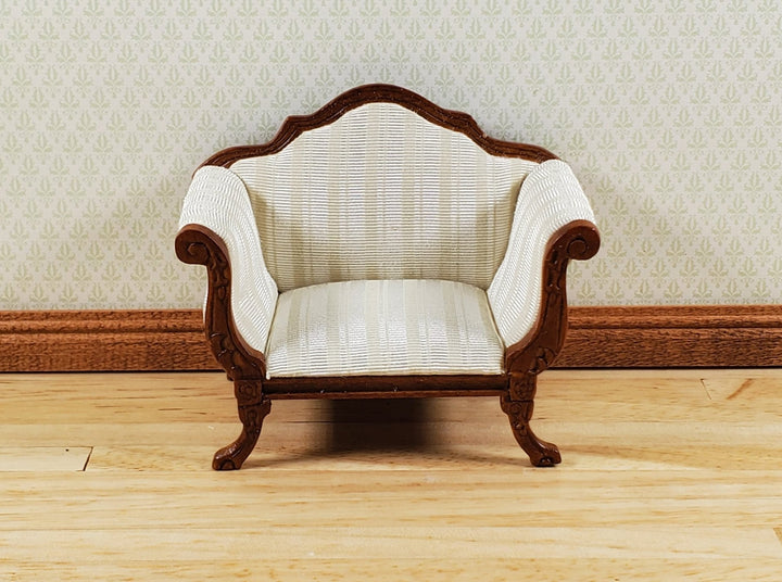 Dollhouse Wide Chair Victorian Cream Striped Fabric 1:12 Scale Furniture Hansson - MiniatureCrush