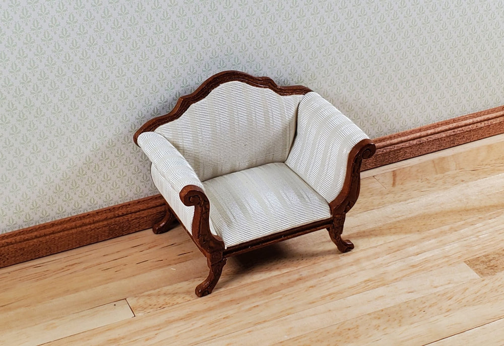 Dollhouse Wide Chair Victorian Cream Striped Fabric 1:12 Scale Furniture Hansson - MiniatureCrush