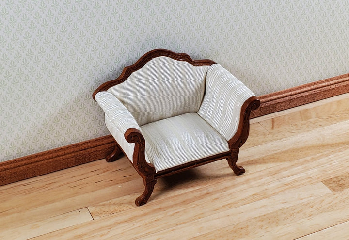 Dollhouse Wide Chair Victorian Cream Striped Fabric 1:12 Scale Furniture Hansson - MiniatureCrush
