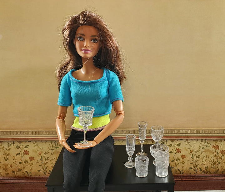 Dollhouse Wine Glasses Vases Bowls Tableware Clear Plastic 1:6 Playscale Size - MiniatureCrush