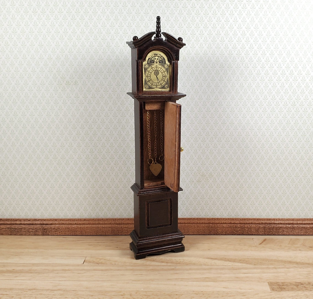 Dollhouse Wood Grandfather Clock Opens Walnut Finish1:12 Scale Miniature - MiniatureCrush