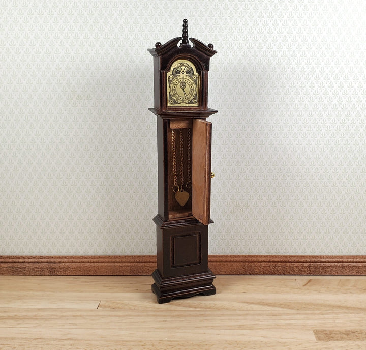 Dollhouse Wood Grandfather Clock Opens Walnut Finish1:12 Scale Miniature - MiniatureCrush