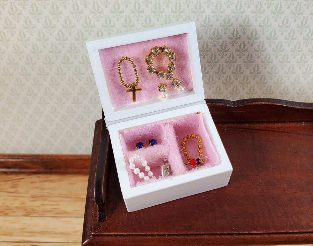 Dollhouse Wood Jewelry Box Necklaces Earrings Bracelet 1:12 Scale Miniature - Miniature Crush