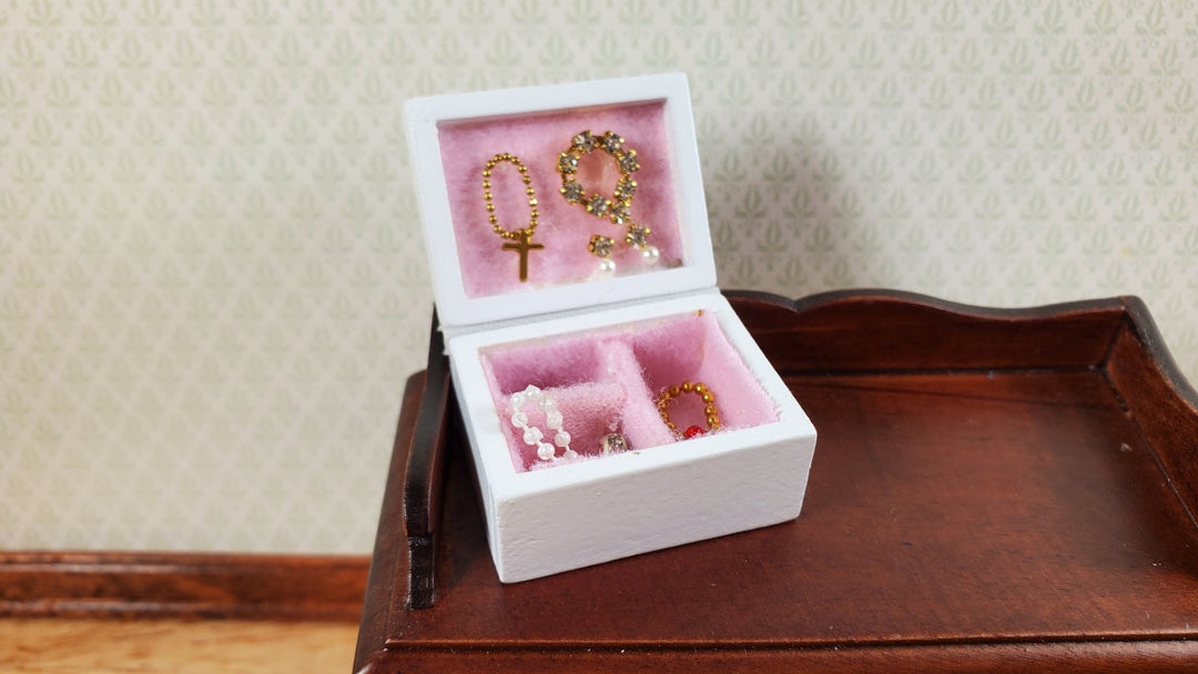 Dollhouse Wood Jewelry Box Necklaces Earrings Bracelet 1:12 Scale Miniature - Miniature Crush