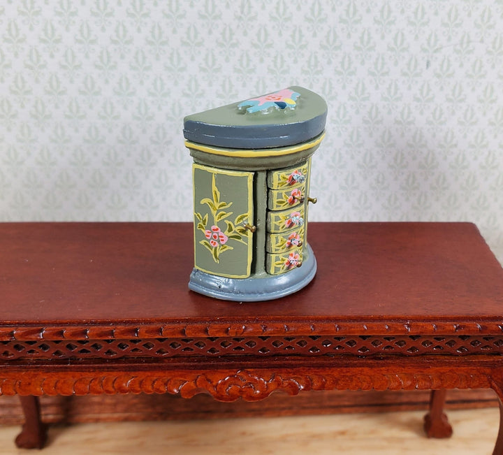 Dollhouse Wood Jewelry Box with Drawers Painted Detail 1:12 Scale Miniature - MiniatureCrush