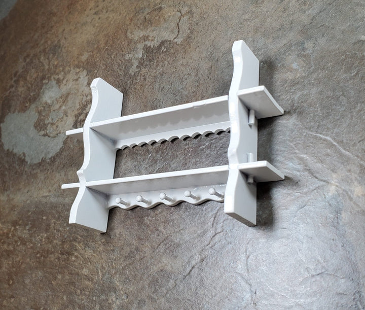 Dollhouse Wood Kitchen Shelf with Pegs 1:12 Scale Miniature White Finish - MiniatureCrush
