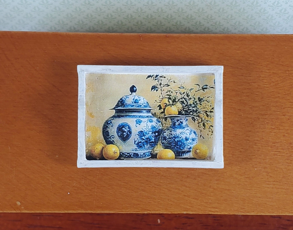 Dollhouse Wood Tray Blue White Vases Lemons 1:12 Scale Accessory Handmade Silvia Leiner - Miniature Crush