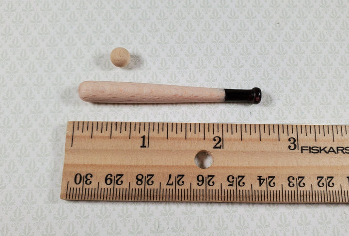 Dollhouse Wooden Baseball Bat with Wood Ball 1:12 Scale Miniature - MiniatureCrush