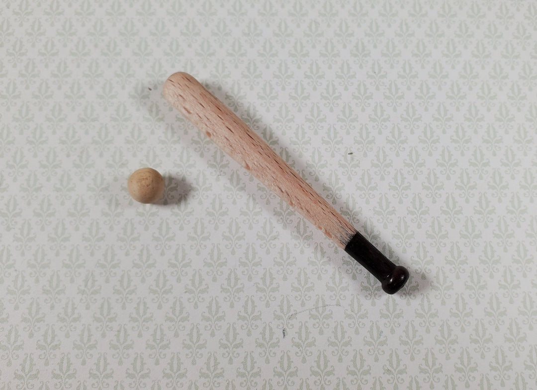 Dollhouse Wooden Baseball Bat with Wood Ball 1:12 Scale Miniature - MiniatureCrush