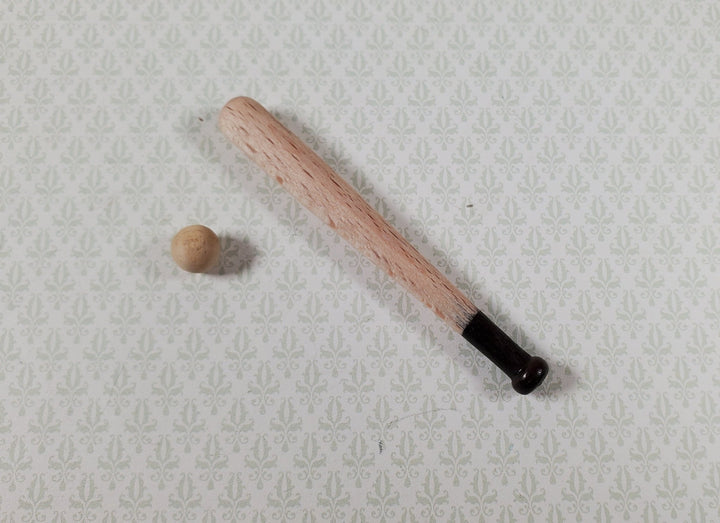 Dollhouse Wooden Baseball Bat with Wood Ball 1:12 Scale Miniature - MiniatureCrush