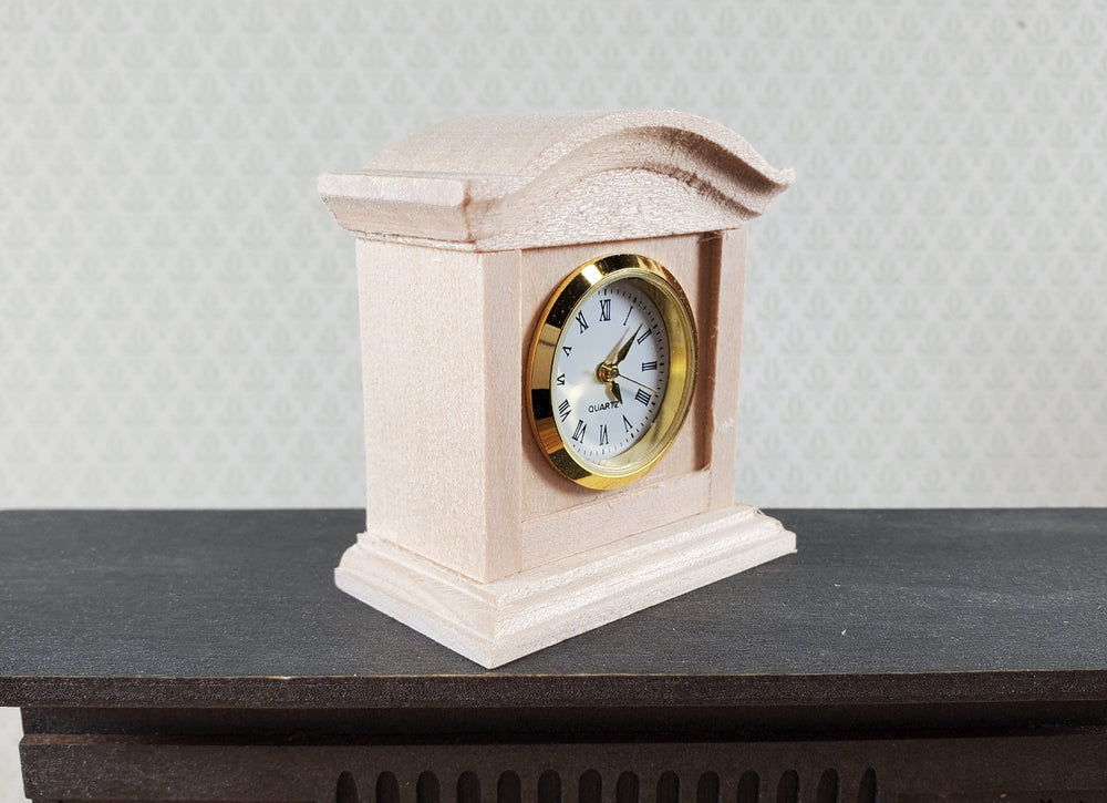 Dollhouse Working Mantle Clock Unpainted Wood LARGE Miniature Furniture Decor - Miniature Crush