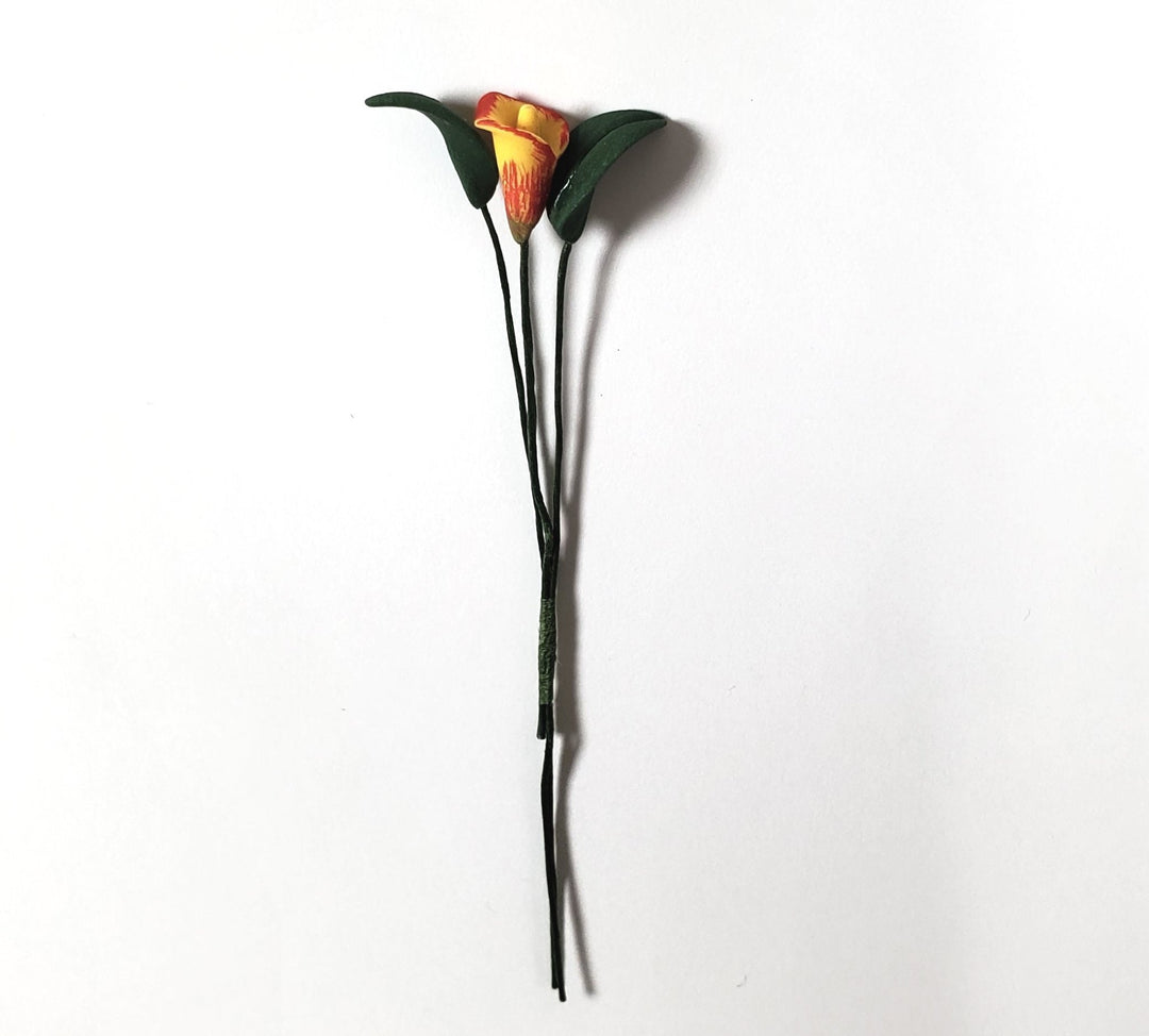 Dollhouse Yellow and Red Calla Lily Single Stem 1:12 Scale Miniature - MiniatureCrush