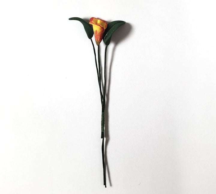Dollhouse Yellow and Red Calla Lily Single Stem 1:12 Scale Miniature - MiniatureCrush