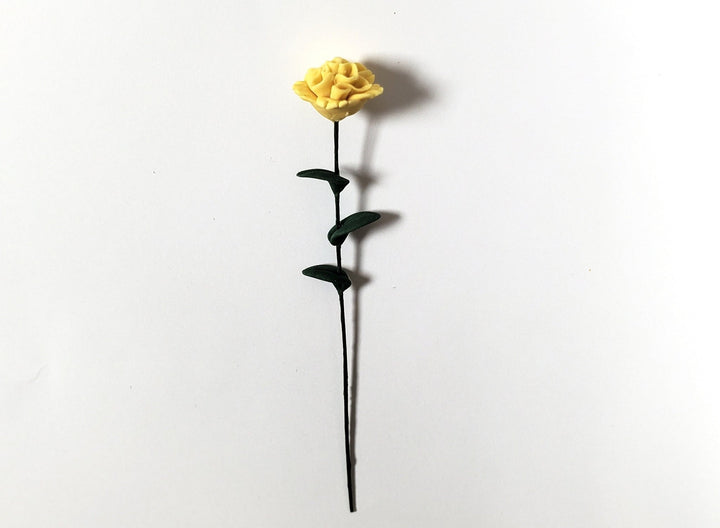 Dollhouse Yellow Carnation Single Stem with Foliage 1:12 Scale Miniature - MiniatureCrush