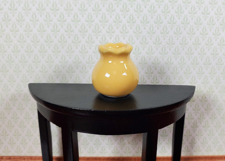 Dollhouse Yellow Ceramic Vase or Jar with Ruffled Rim 1:12 Scale Miniature - MiniatureCrush