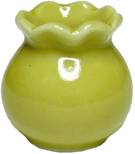Dollhouse Yellow Green Ceramic Vase or Jar with Fluted Rim 1:12 Scale Miniature - MiniatureCrush