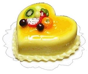 Dollhouse Yellow Heart Cake with Fruit Decoration 1:12 Scale Miniature Dessert - MiniatureCrush