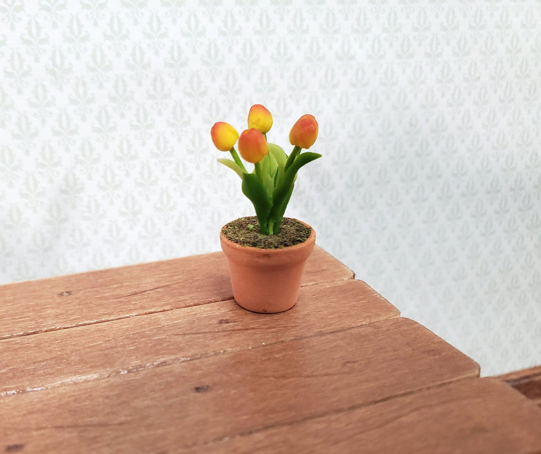 Dollhouse Yellow Orange Tulips in a Terra Cotta Planter Pot 1:12 Scale Miniature - MiniatureCrush