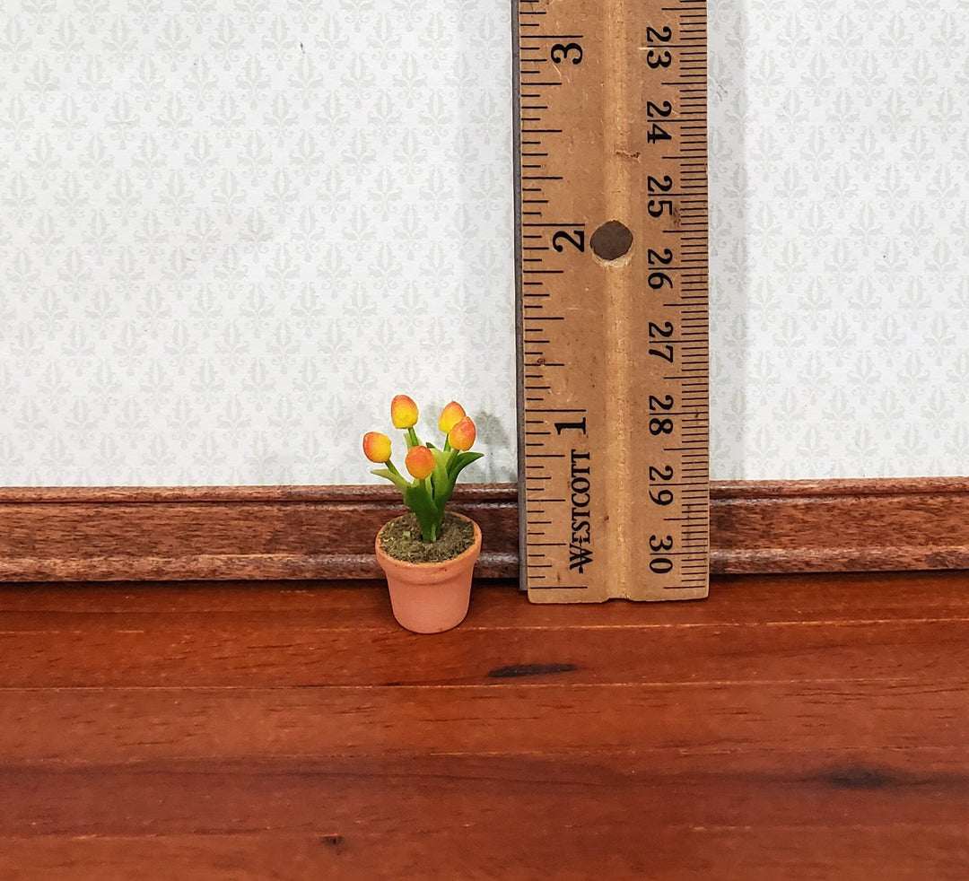 Dollhouse Yellow Orange Tulips in a Terra Cotta Planter Pot 1:12 Scale Miniature - MiniatureCrush