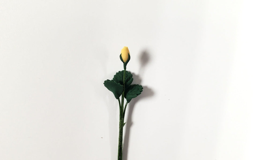 Dollhouse Yellow Rose Bud Single Stem with Foliage 1:12 Scale Miniature - MiniatureCrush