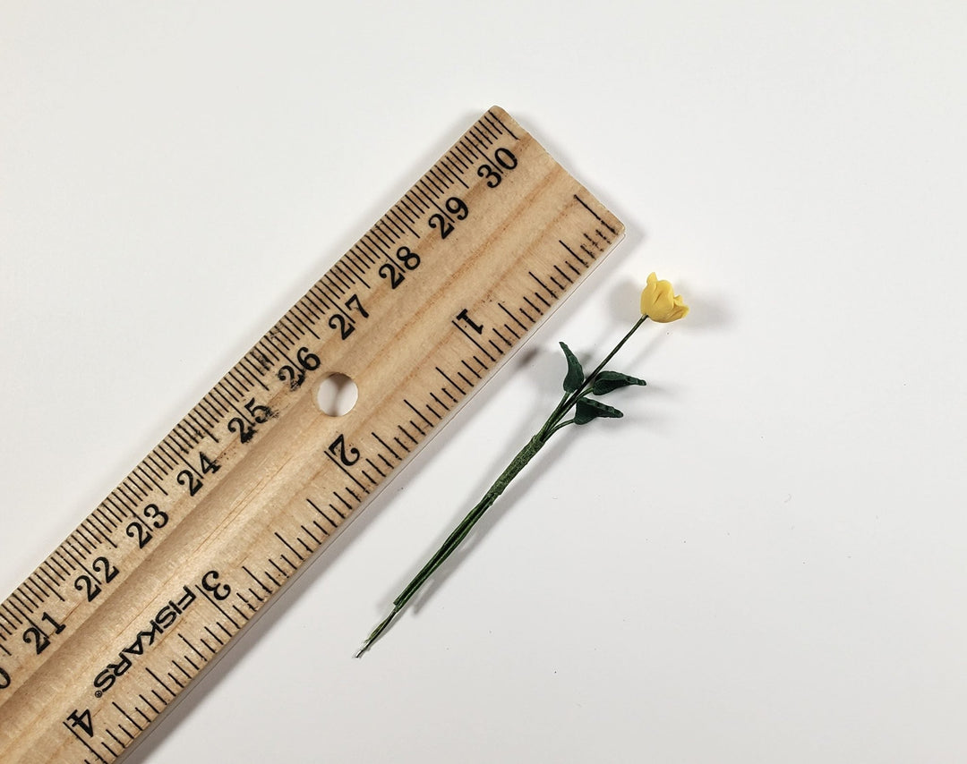 Dollhouse Yellow Rose Single Stem with Foliage 1:12 Scale Miniature - MiniatureCrush