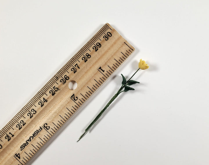 Dollhouse Yellow Rose Single Stem with Foliage 1:12 Scale Miniature - MiniatureCrush