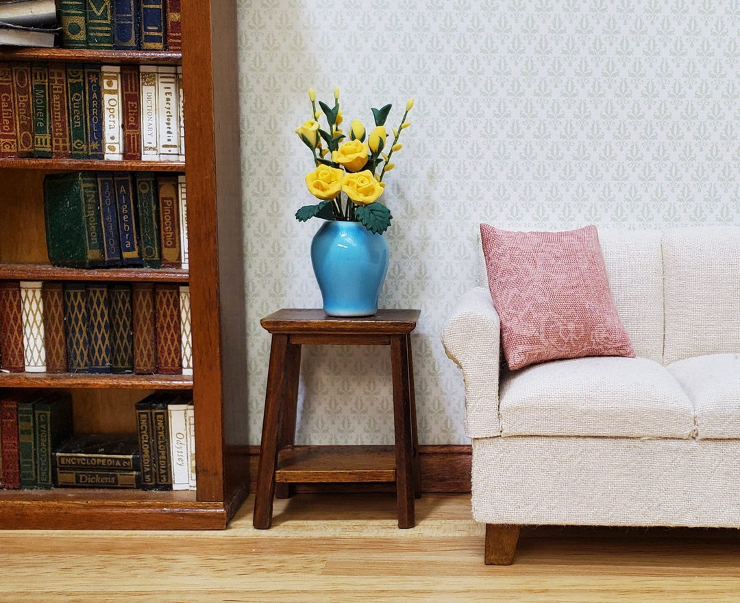 Dollhouse Yellow Roses in a Large Blue Ceramic Vase 1:12 Scale Miniature - MiniatureCrush