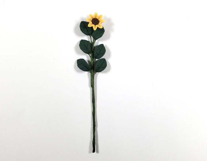 Dollhouse Yellow Sunflower Single Tall Stem with Foliage 1:12 Scale Miniature - MiniatureCrush
