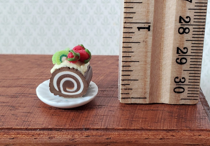 Dollhouse Yule Log Christmas Cake on Plate 1:12 Scale Miniature Dessert Food - Miniature Crush