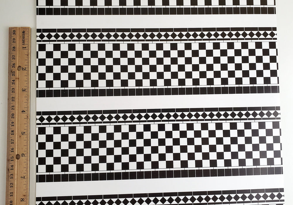 Dollhouse Wall Tiles Paper Black & White Checked Kitchen Bathrooms 1:12 Scale Miniatures
