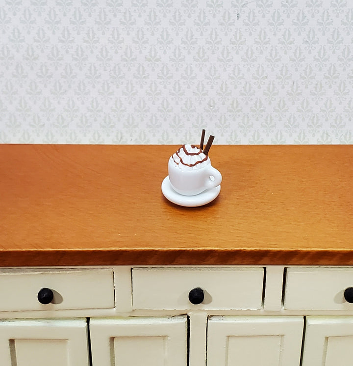 Dollhouse Hot Cocoa or Mocha Latte Mug with Whipped Cream 1:12 Scale Miniature