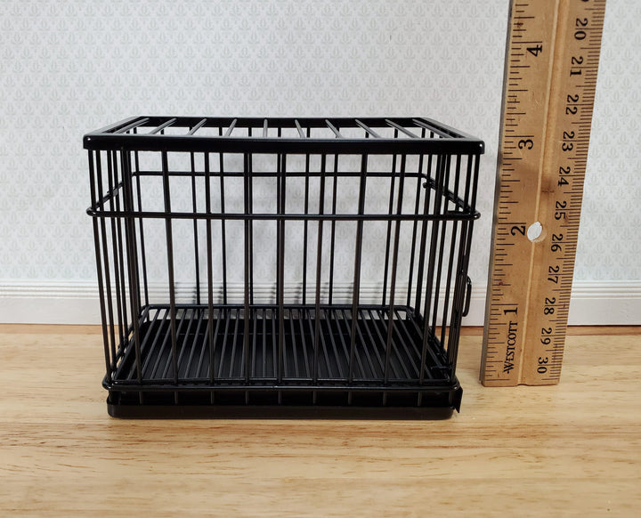 Dollhouse Large Dog Cage Crate Metal Opening Door Black Miniature