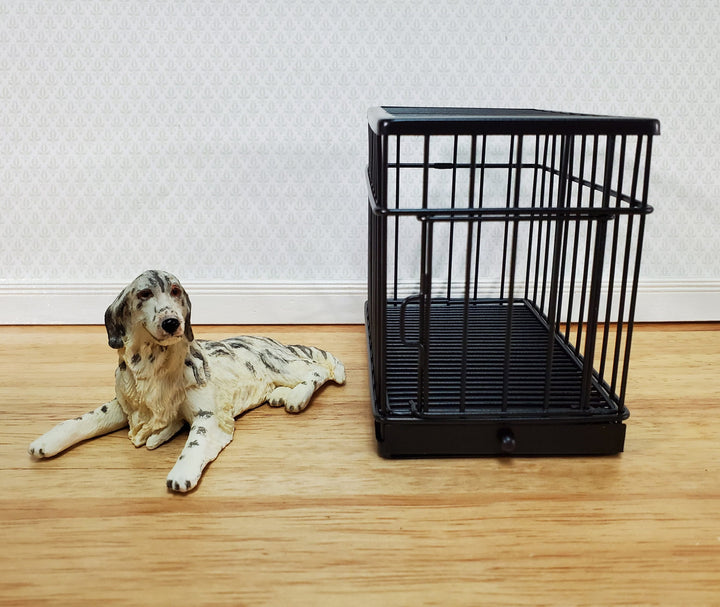 Dollhouse Large Dog Cage Crate Metal Opening Door Black Miniature