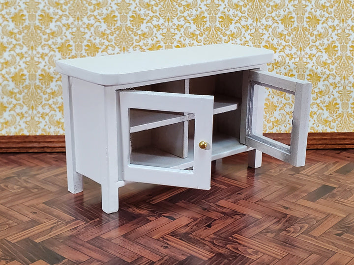 Dollhouse TV Media Stand Low Cabinet Modern Style White 1:12 Scale Miniature Furniture