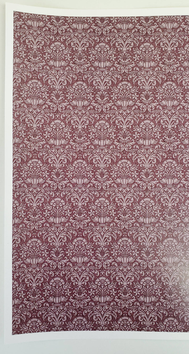 Dollhouse Wallpaper Damask Plum Burgundy Victorian 1:12 Scale Itsy Bitsy Miniatures