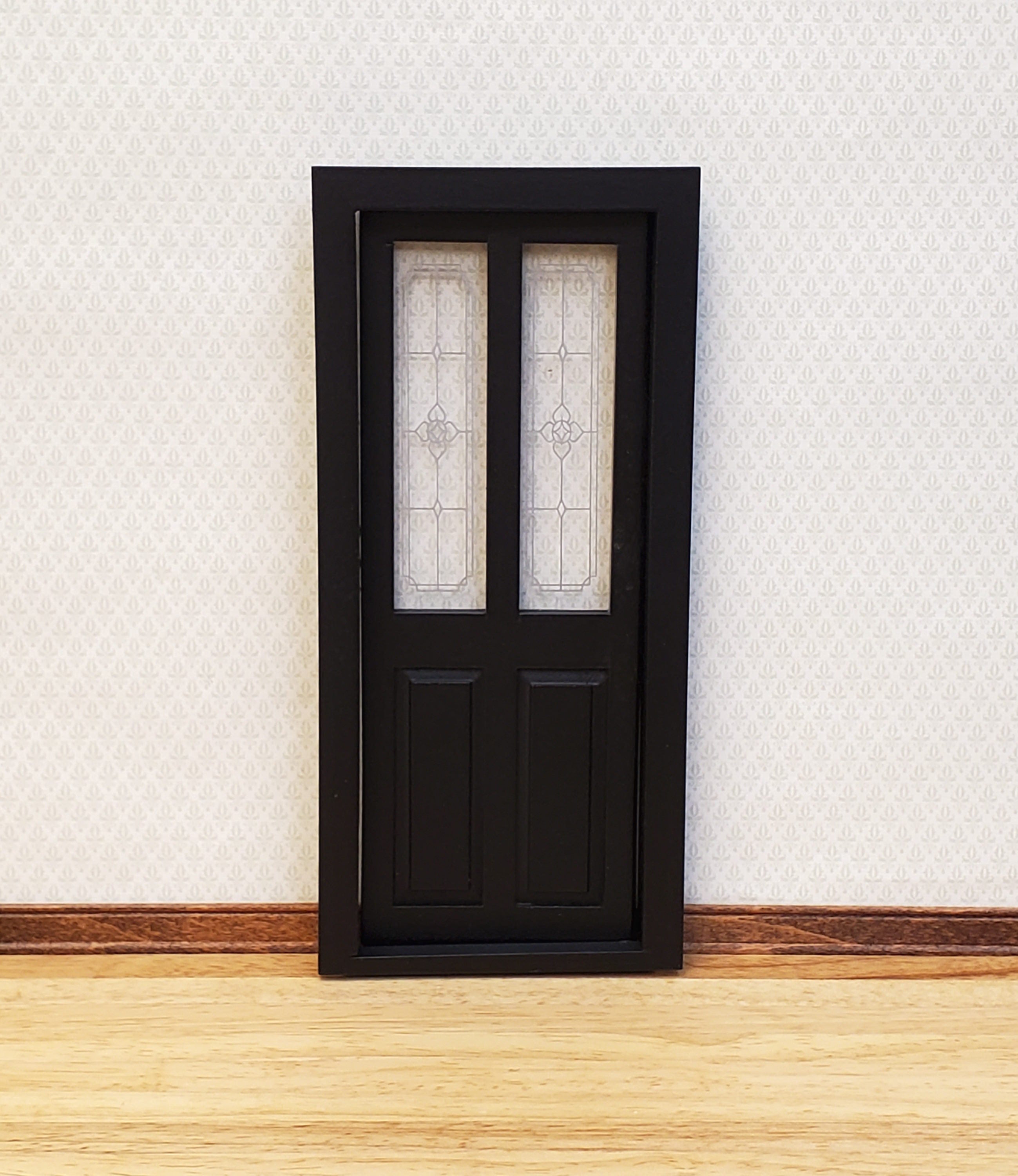Dollhouse Door Exterior Front Door with Windows BLACK 1:12 Scale Minia ...