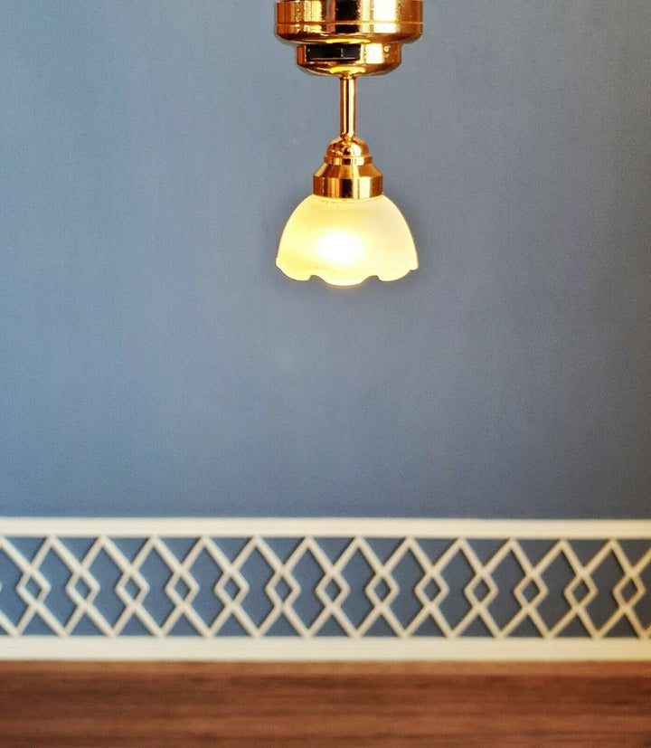 Dollhouse Miniature Battery Light Hanging Ceiling Flower Shade Lamp 1:12 Scale