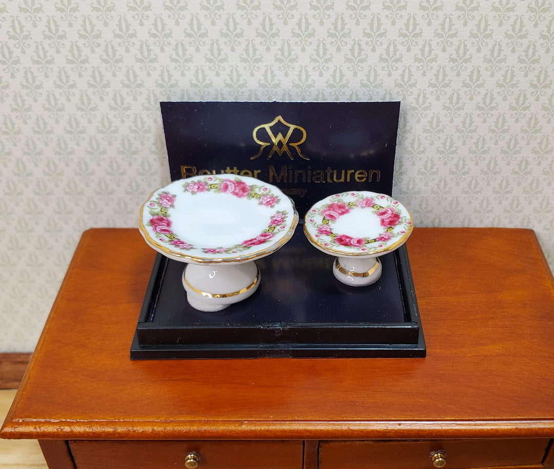 Dollhouse Cake Stands Reutter Porcelain Rose Band 1:12 Scale Miniature Dishes
