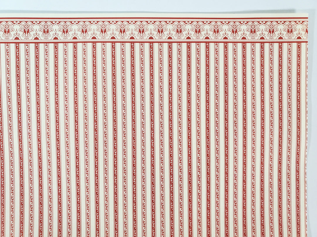 Dollhouse HALF SCALE Wallpaper 3 Sheets Red & Cream Striped "Regency" 1:24 Scale